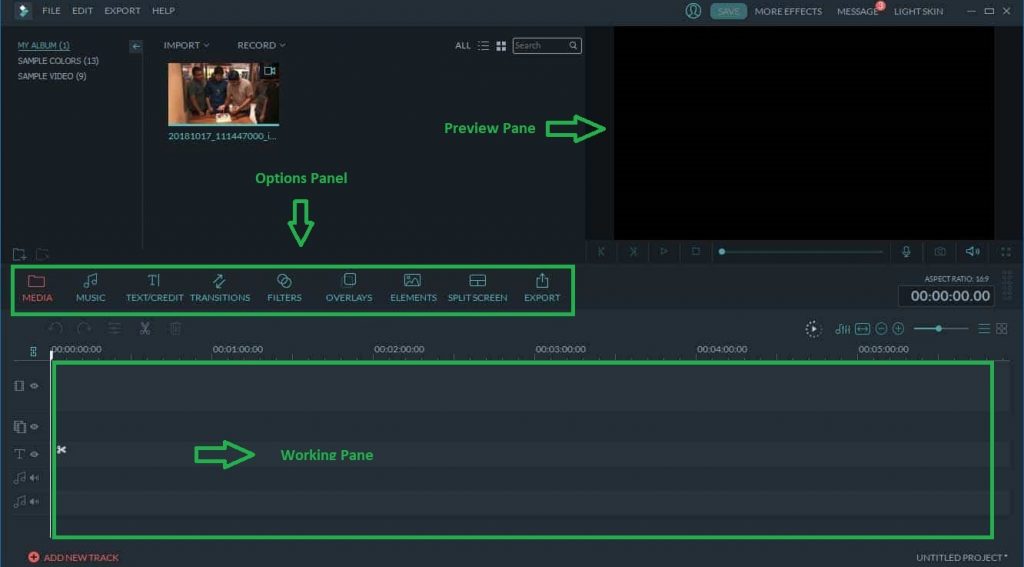 filmora user interface